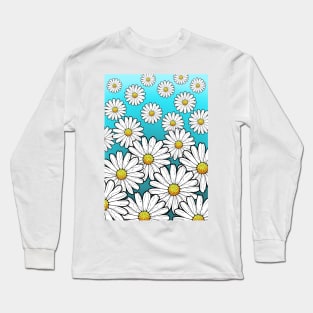 daisies floral pattern on a turquoise sky background Long Sleeve T-Shirt